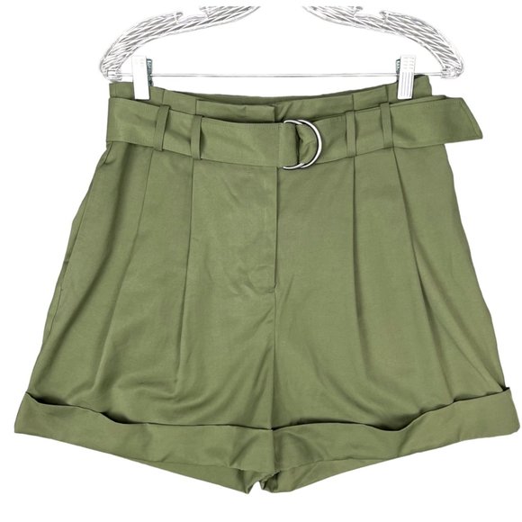 Elizabeth and James Carey Womens Paper Bag High Waist Shorts Olive Green size 10 - Picture 4 of 14
